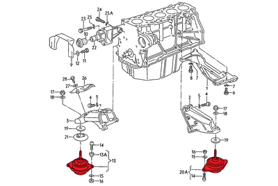 Engine mounts for Audi 5-cylinder - track hardness