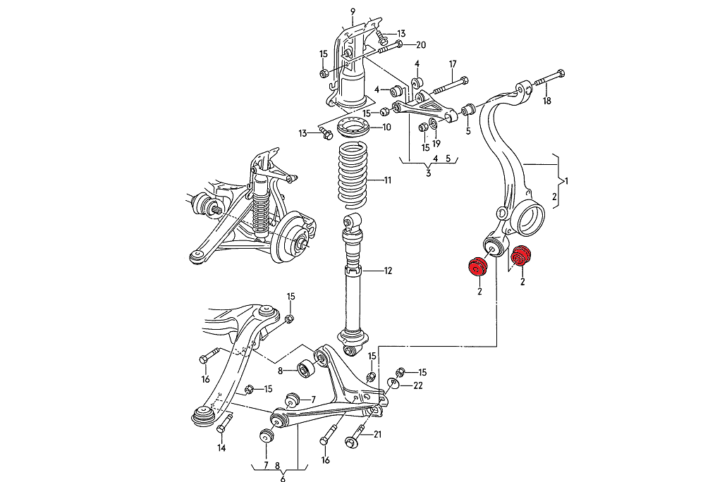 VERKLINE POW-015-85 Audi B4 / B5 rear bottom bushes for wheel bearing housing (track hardness) - image 2 of 3