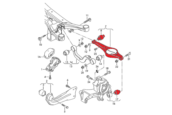 Adjustable rear replacement uniball arm for spring wishbone Audi TT TTS TTRS 8J RS3 S3 A3 8P Golf MK5 MK6 Scirocco - zastosowanie