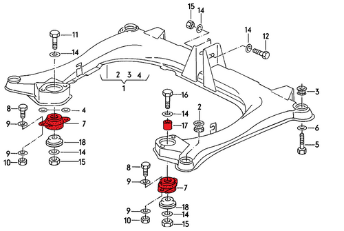 Differential Mounts for Audi Quattro B3/B4 (Street hardness)