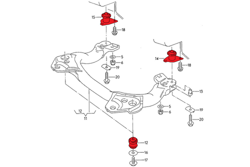 Front polyurethane subframe bushings for Audi 100 / S4 / S6 / UrS4 / UrS6 ( C4 )