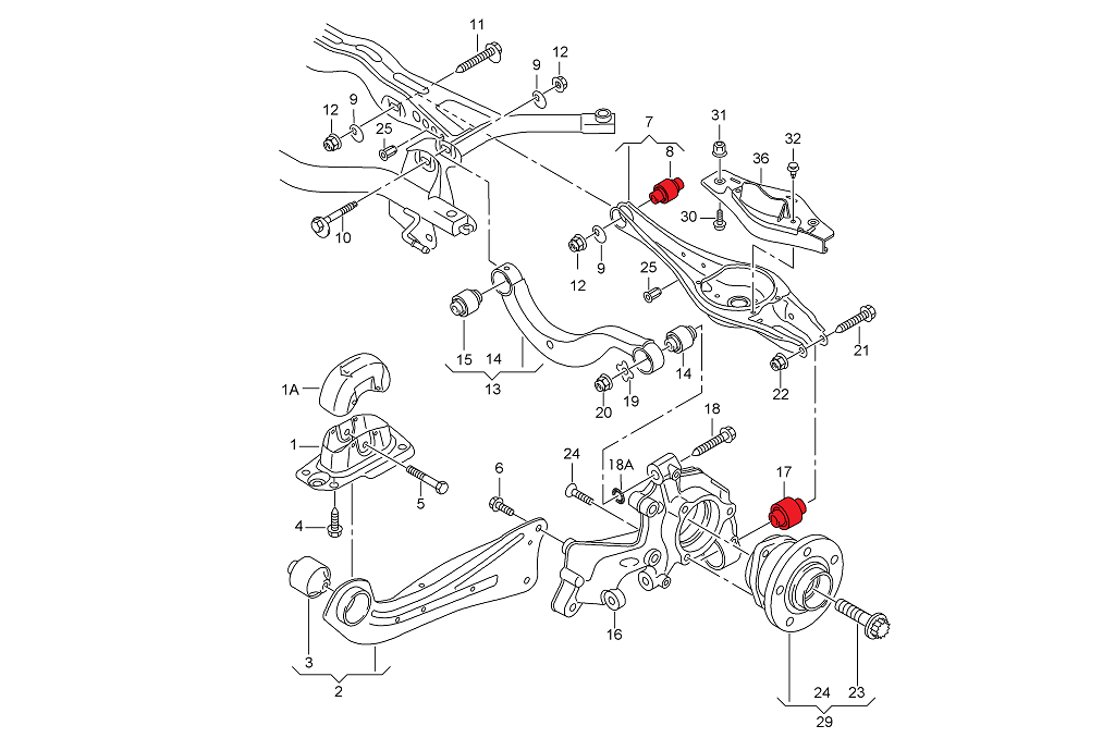 VERKLINE ELA-068 Rear spring sitting wishbone and wheel bearing housing inserts fwd MQB Audi A3 8V Golf Mk7 Seat Leon 5F - image 2 of 3