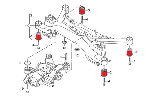 Rear Subframe Bushings MQB Audi A3 S3 RS3 8V, TT TTS TTRS 8S, VW Golf Mk7, Seat Leon 5F