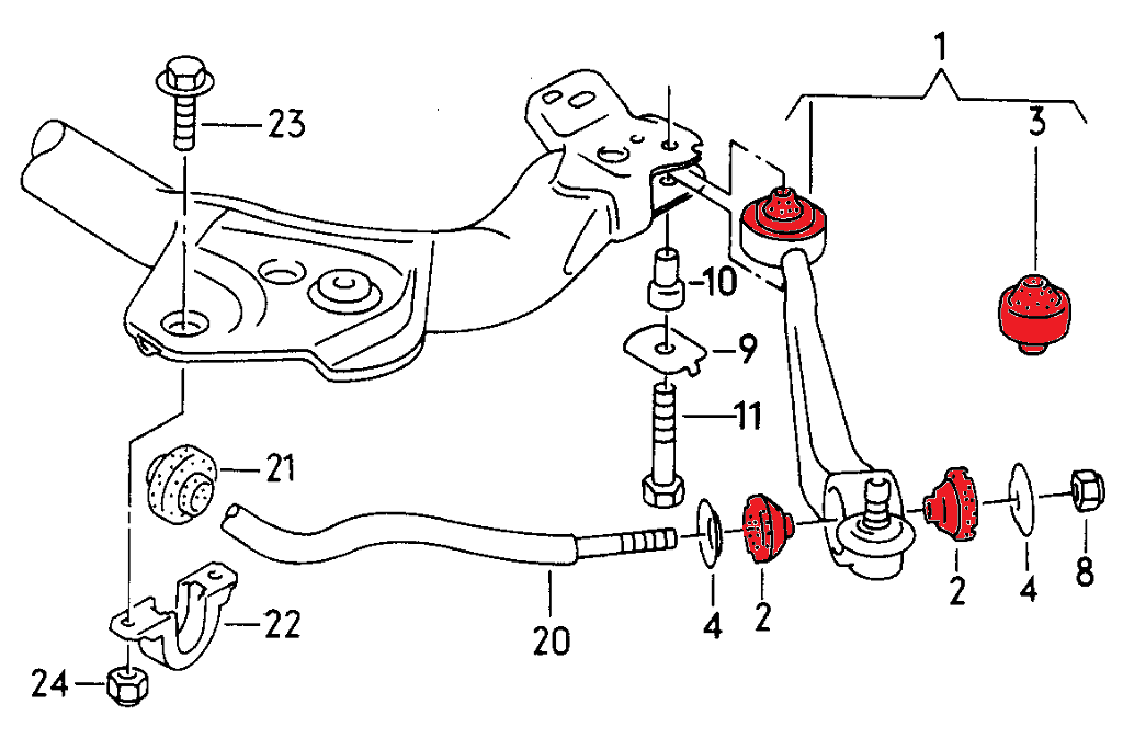 VERKLINE POW-003-75 Front control arm polyurethane bushings - Audi 100 C4 - street hardness - image 2 fullscreen