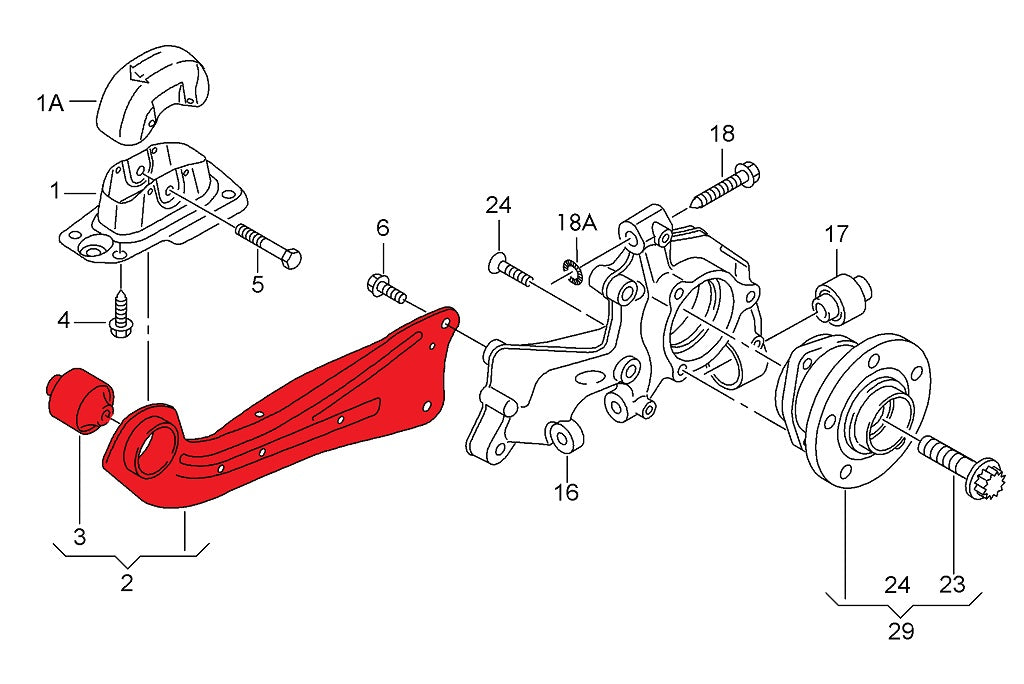 VERKLINE WAS-041 Spherical adjustable MQB rear trailing arm kit Audi RS3 S3 A3 8V Golf Mk7 Seat Leon 5F - image 2 of 3
